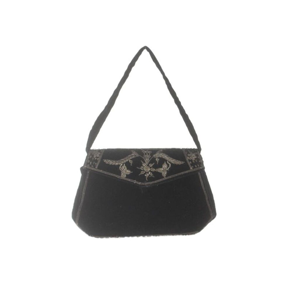 Designer Womens Velvet Beaded Flap Mini Bag Black Size S